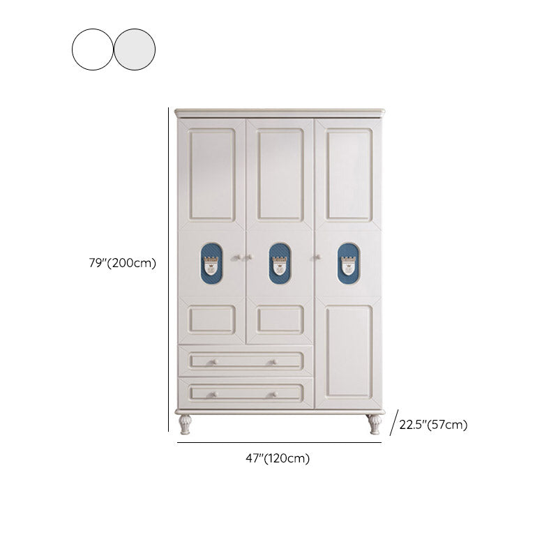 Modern Style Kids Closet White Colour Solid Wood Bedroom Youth Armoire