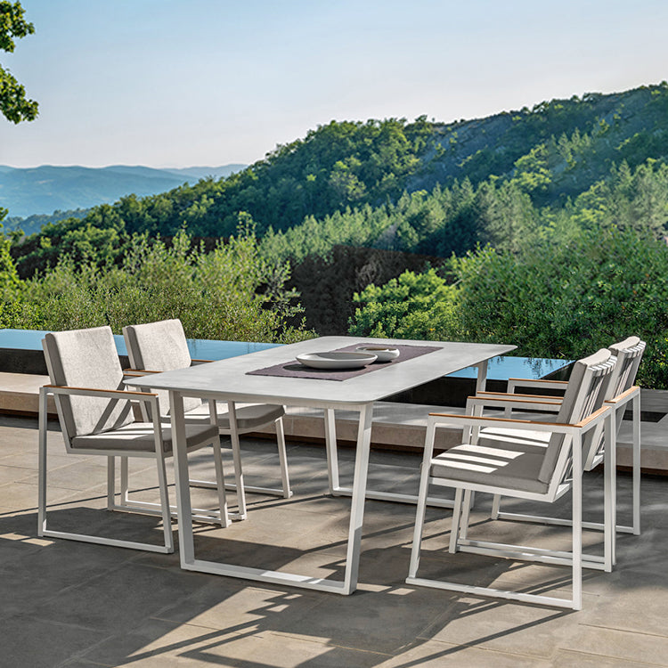 Modern Rectangle Patio Table  Outdoor Stone Top and Steel Frame Dining Table