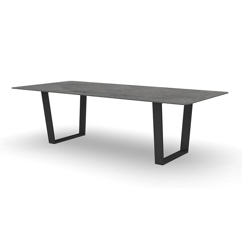 Modern Rectangle Patio Table  Outdoor Stone Top and Steel Frame Dining Table