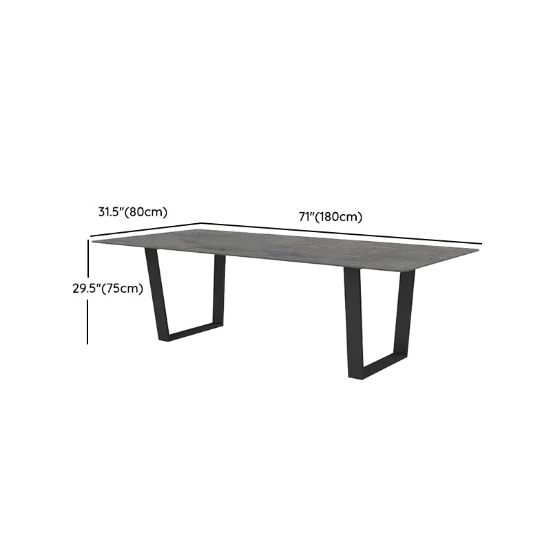 Modern Rectangle Patio Table  Outdoor Stone Top and Steel Frame Dining Table