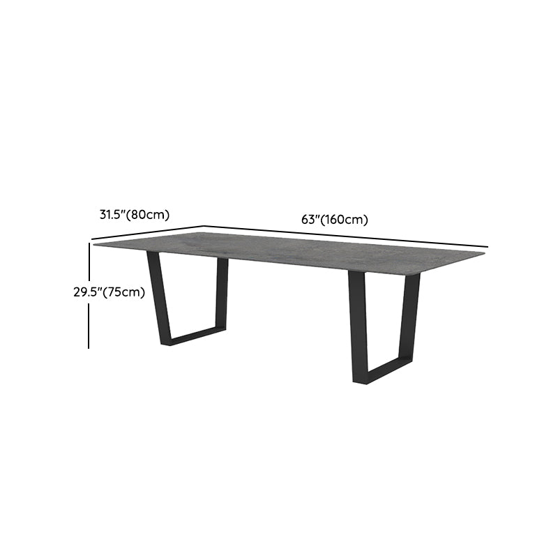 Modern Rectangle Patio Table  Outdoor Stone Top and Steel Frame Dining Table