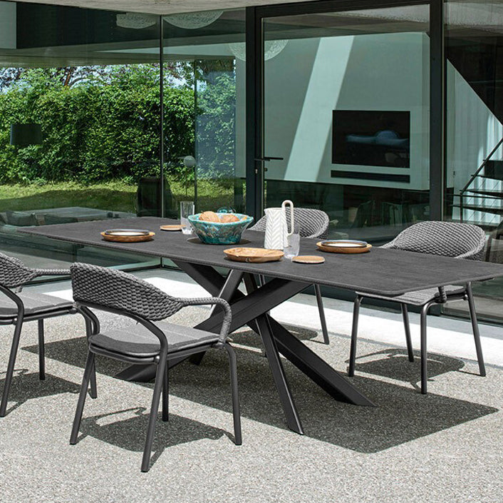 Modern Outdoor Rectangle Patio Table Stone and Steel Dining Table