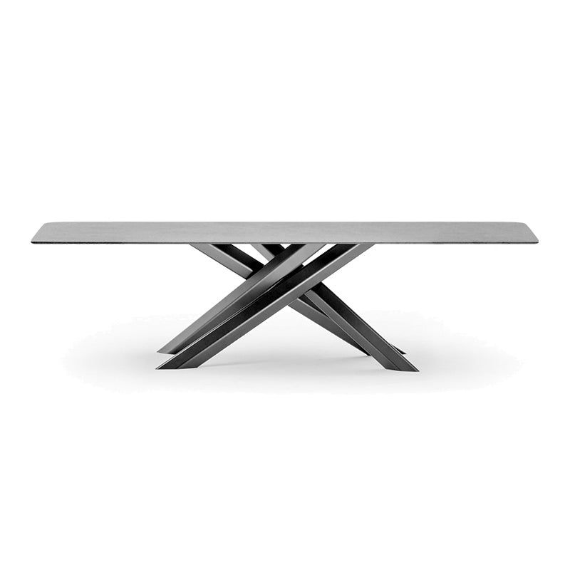 Modern Outdoor Rectangle Patio Table Stone and Steel Dining Table