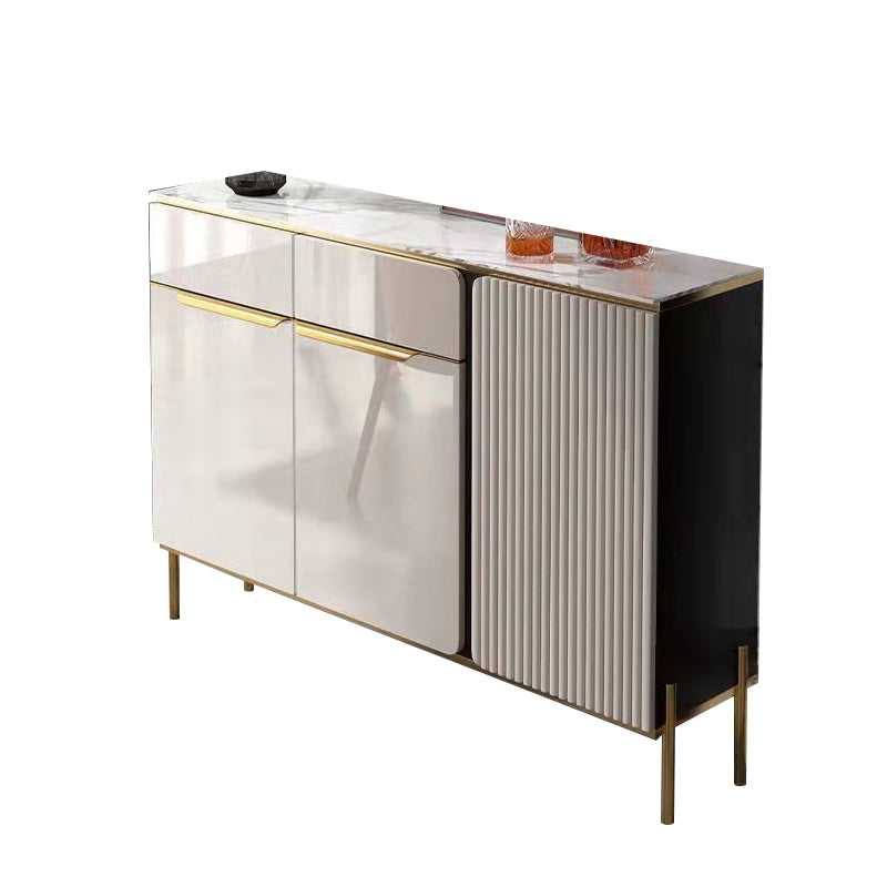 Glam Style Credenza Stone Glass Doors Buffet Credenza with Cabinets and Drawers