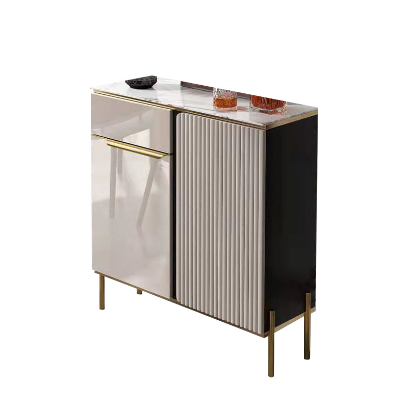 Glam Style Credenza Stone Glass Doors Buffet Credenza with Cabinets and Drawers