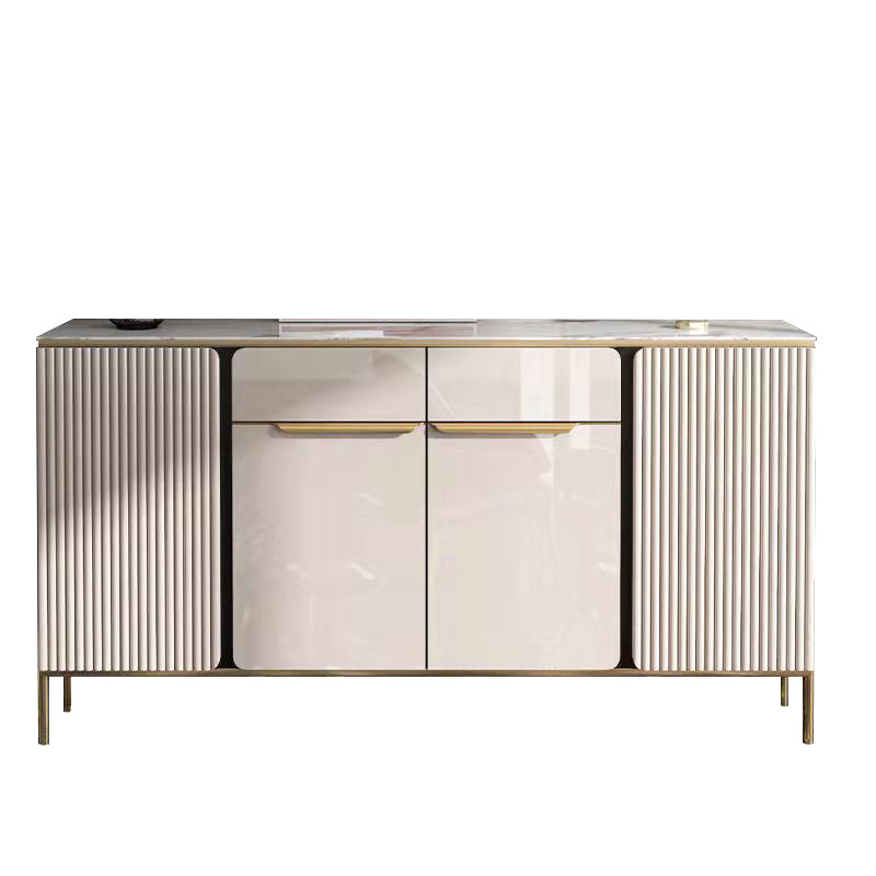 Glam Style Credenza Stone Glass Doors Buffet Credenza with Cabinets and Drawers