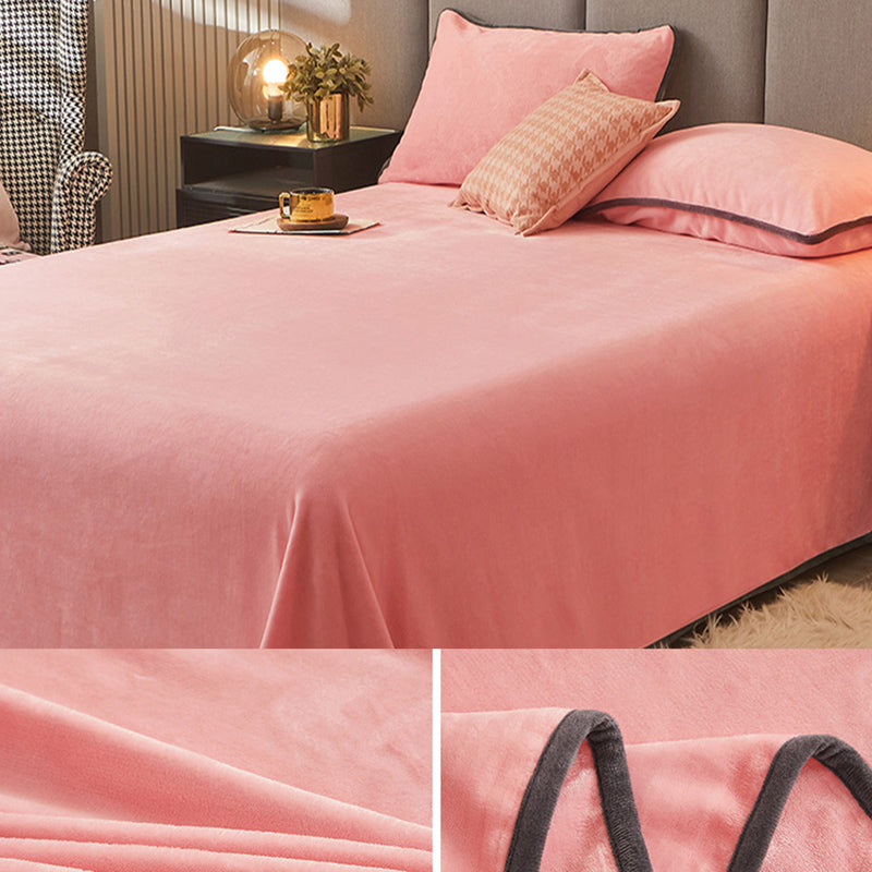 Modern Bed Sheet Set Polyester Solid Color Flannel Fade Resistant Fitted Sheet