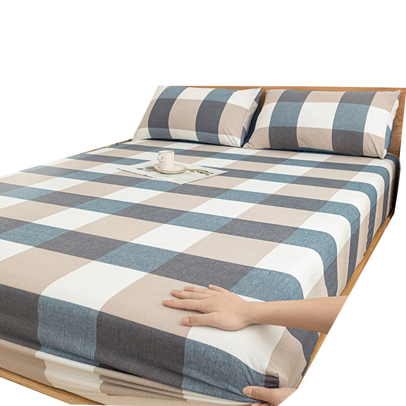 Modern Bed Sheet Set Cotton Twill Checkered Print Non-Pilling Fitted Sheet