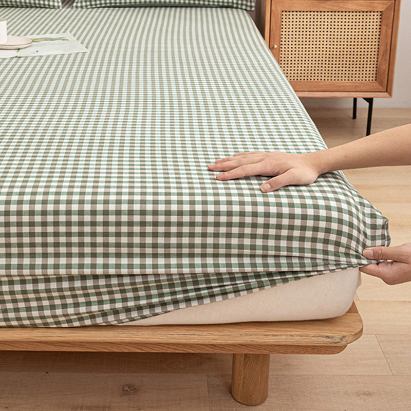 Modern Bed Sheet Set Cotton Twill Checkered Print Non-Pilling Fitted Sheet