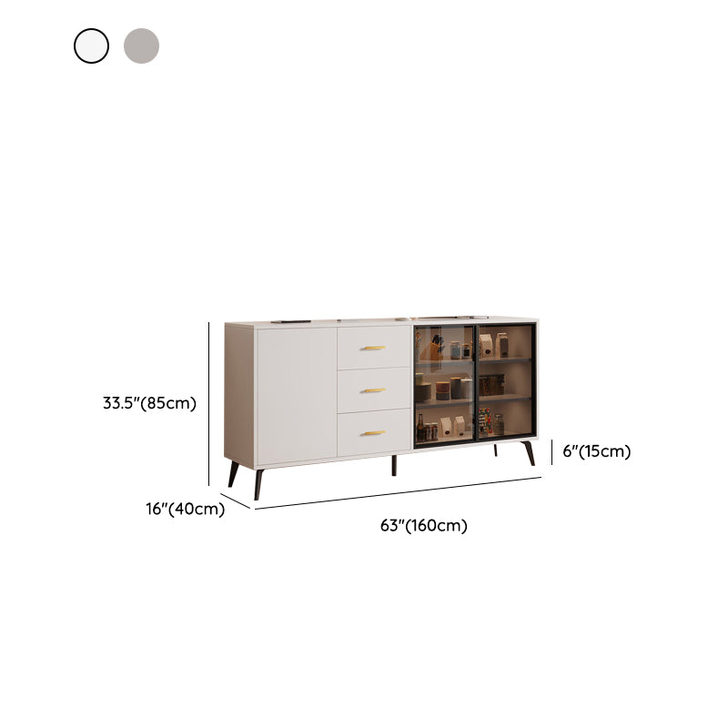 Wood Buffet Table Glam Style Glass Doors Server with Cabinets and Drawers