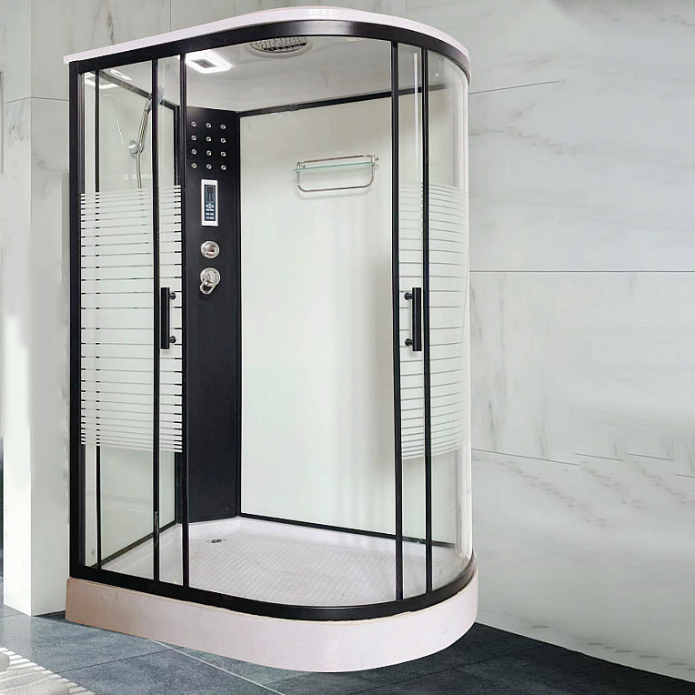 Modern Black Shower Stall Shower System Clear Glass Sliding Door Shower Enclosure