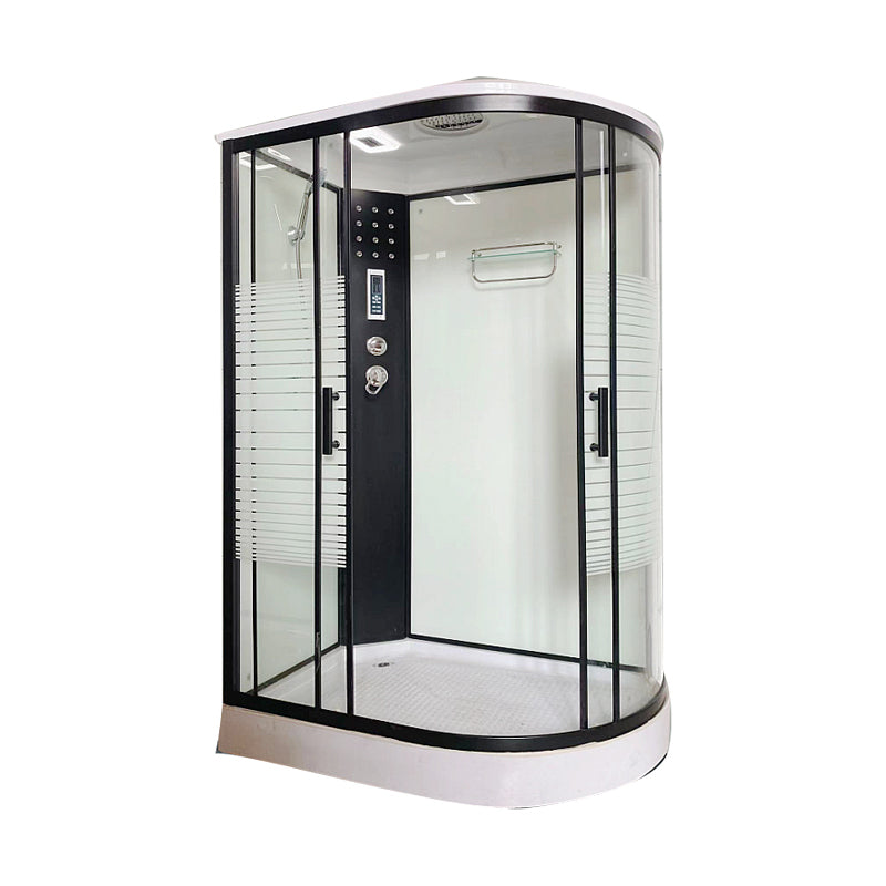 Modern Black Shower Stall Shower System Clear Glass Sliding Door Shower Enclosure