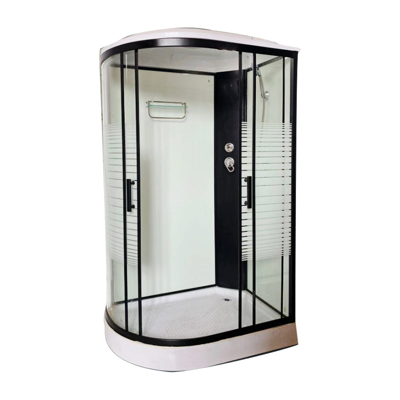 Modern Black Shower Stall Shower System Clear Glass Sliding Door Shower Enclosure