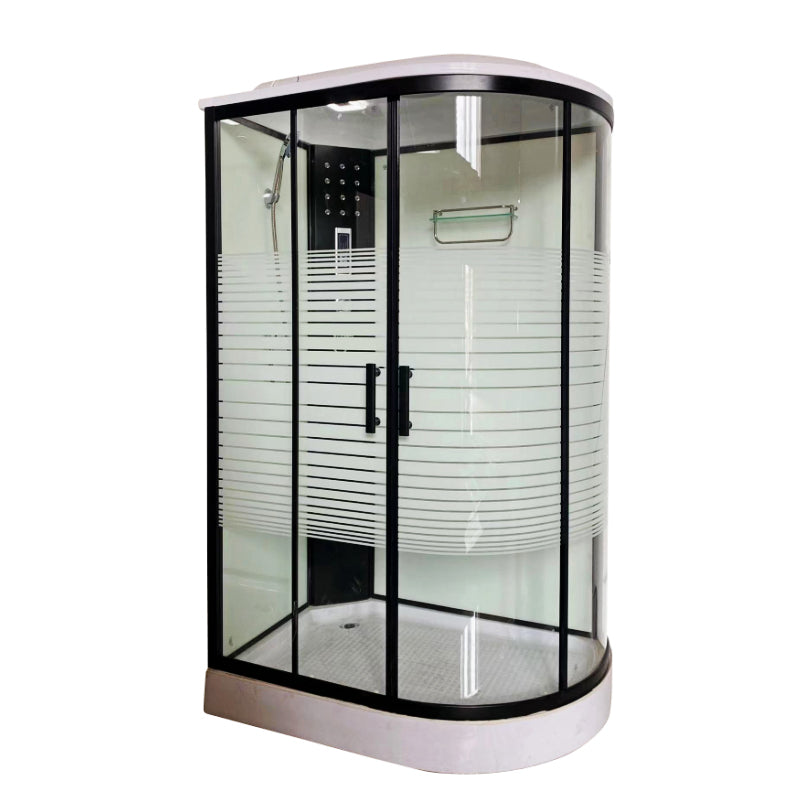 Modern Black Shower Stall Shower System Clear Glass Sliding Door Shower Enclosure