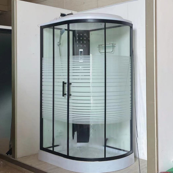 Modern Black Shower Stall Shower System Clear Glass Sliding Door Shower Enclosure