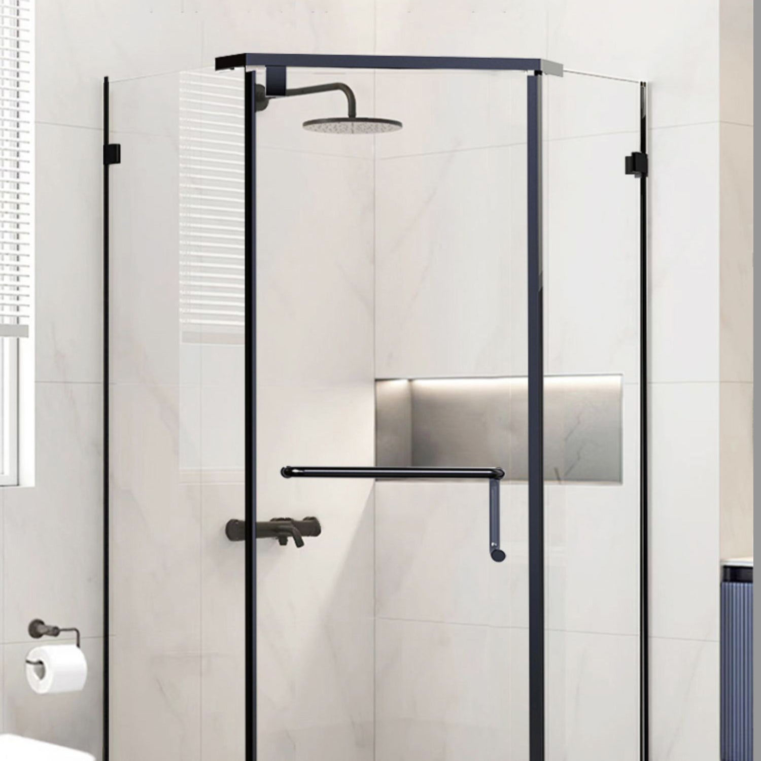 Neo-Angle Polished Glass Shower Enclosure Matt Black Frame Shower Stall