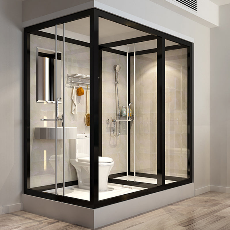 Contemporary Framed Shower Stall Frosted Shower Stall with Ceiling