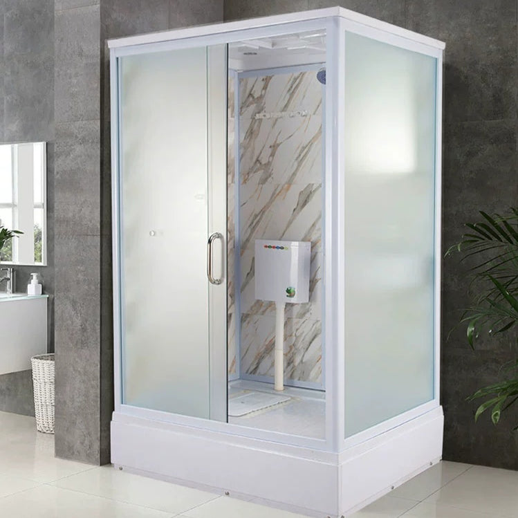 Tempered Glass Single Sliding Shower Enclosure White One Piece Frame Shower Enclosure