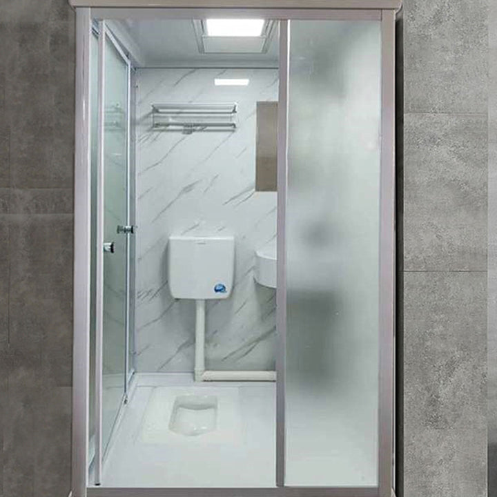 Tempered Glass Single Sliding Shower Enclosure White One Piece Frame Shower Enclosure