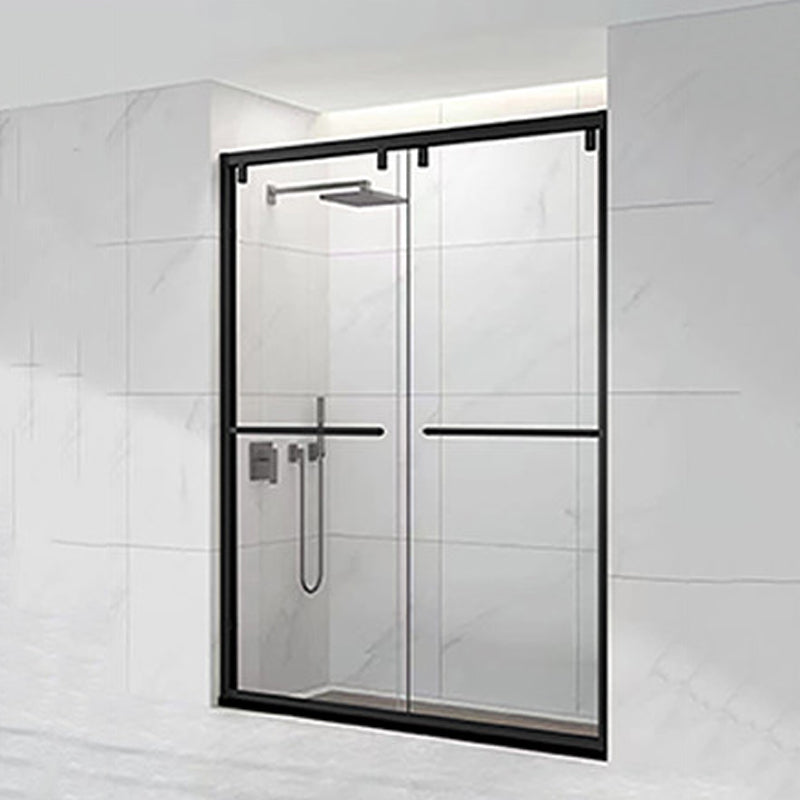 Double Shift Thickened Tempered Glass Shower Door, Semi Frameless Stainless Steel