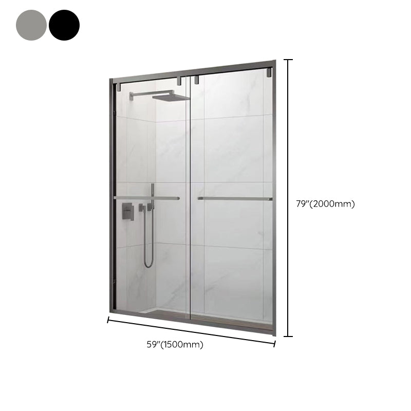 Double Shift Thickened Tempered Glass Shower Door, Semi Frameless Stainless Steel