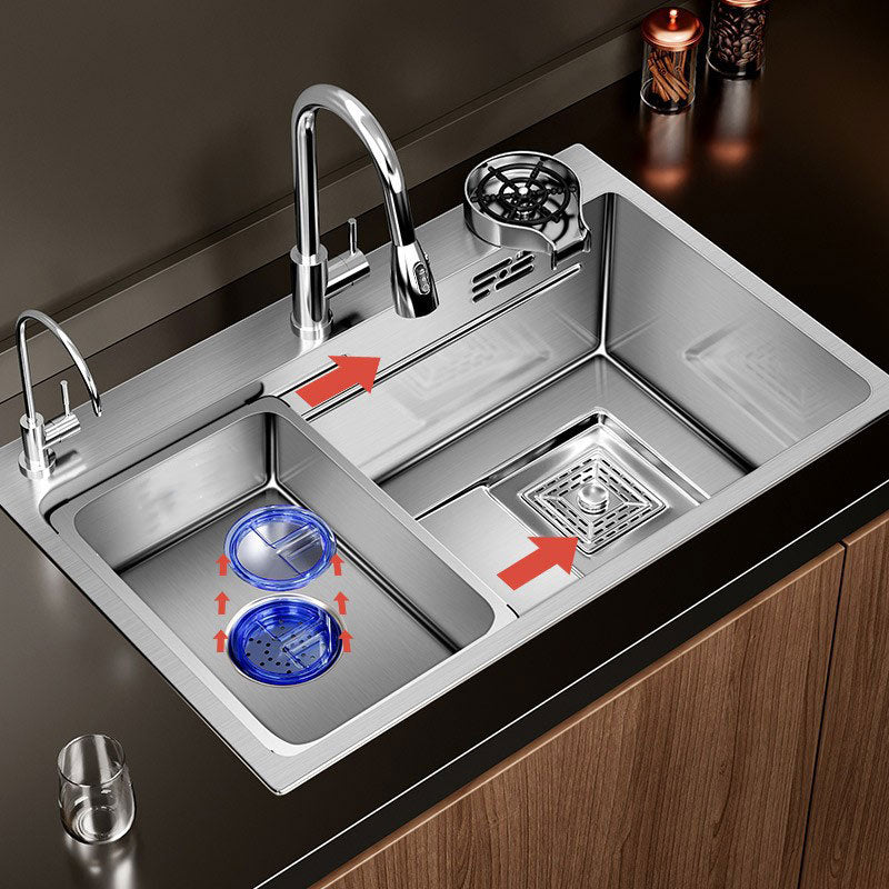 Modern Kitchen Sink Stainless Steel Strainer Kitchen Sink with Faucet in Chrome