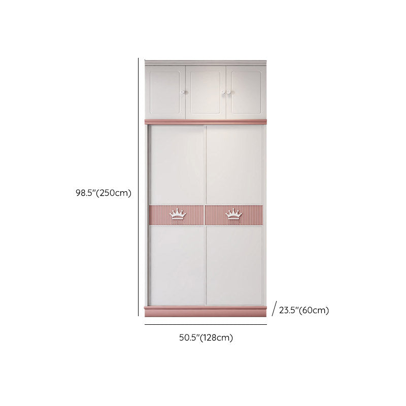 Contemporary Wooden Wardrobe Cloth Rod Included Kids Closet with Sliding Door