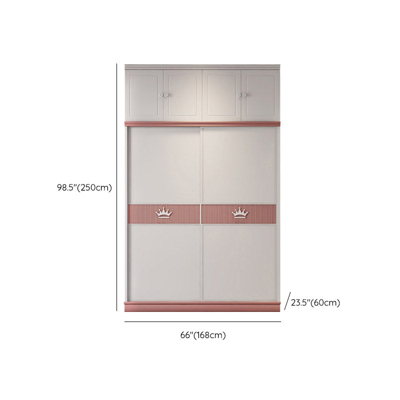 Contemporary Wooden Wardrobe Cloth Rod Included Kids Closet with Sliding Door