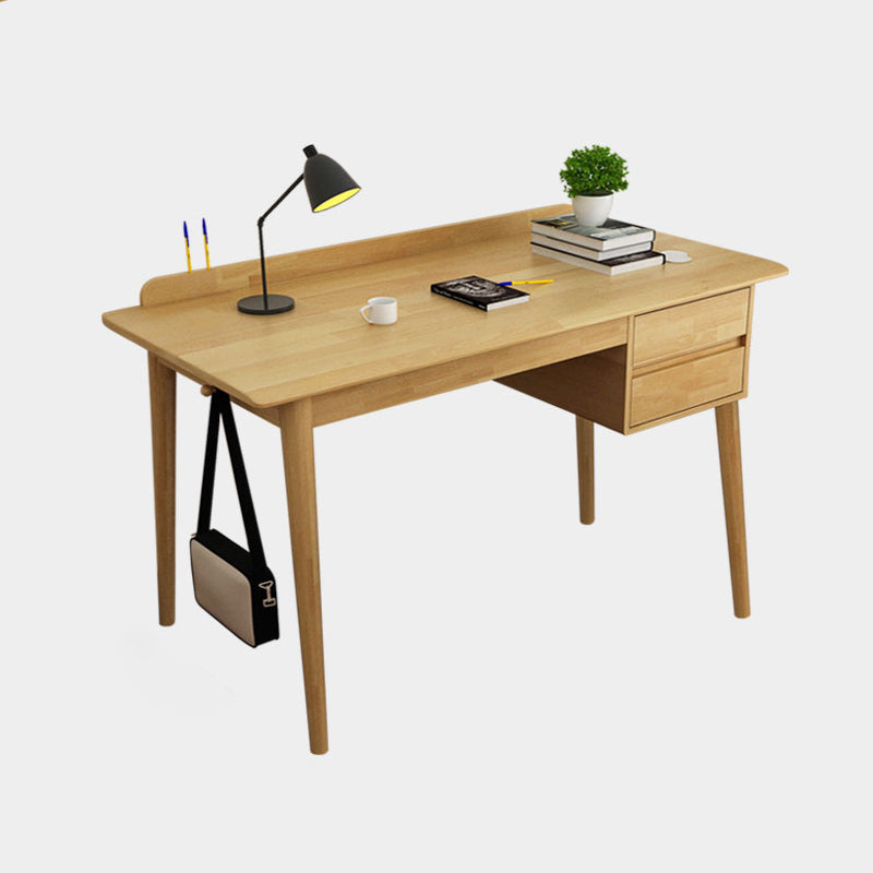 Modern Solid Wood Office Desk Rectangle Task Desk with 2-Drawers for Home