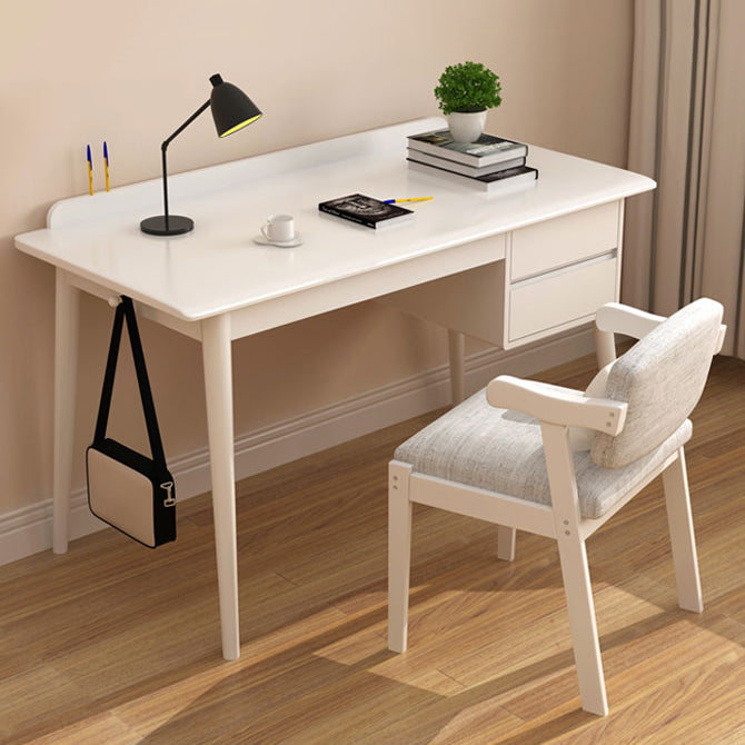 Modern Solid Wood Office Desk Rectangle Task Desk with 2-Drawers for Home