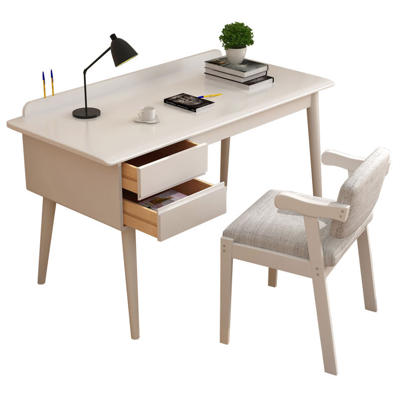 Modern Solid Wood Office Desk Rectangle Task Desk with 2-Drawers for Home