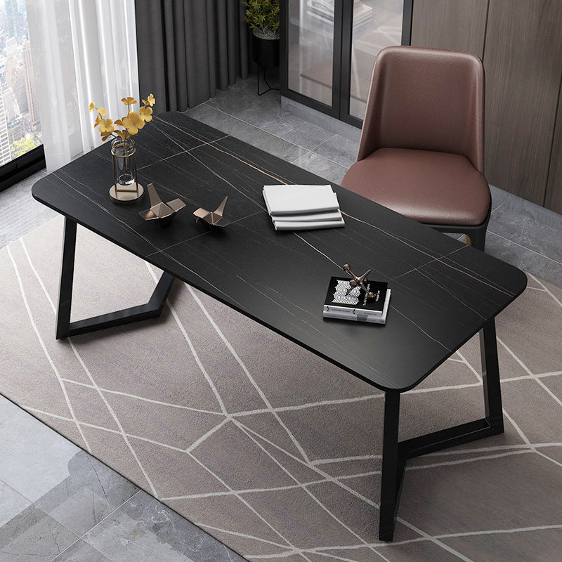 Stone Rectangle Office Desk Modern Style Writing Desk with Iron Legs