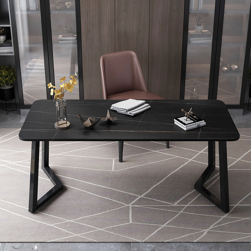 Stone Rectangle Office Desk Modern Style Writing Desk with Iron Legs