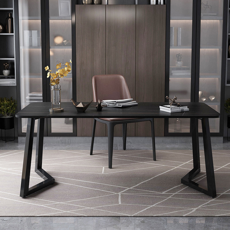 Stone Rectangle Office Desk Modern Style Writing Desk with Iron Legs