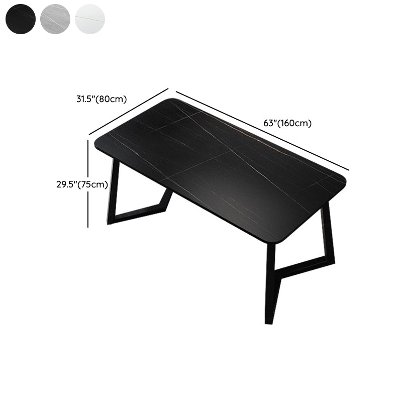 Stone Rectangle Office Desk Modern Style Writing Desk with Iron Legs