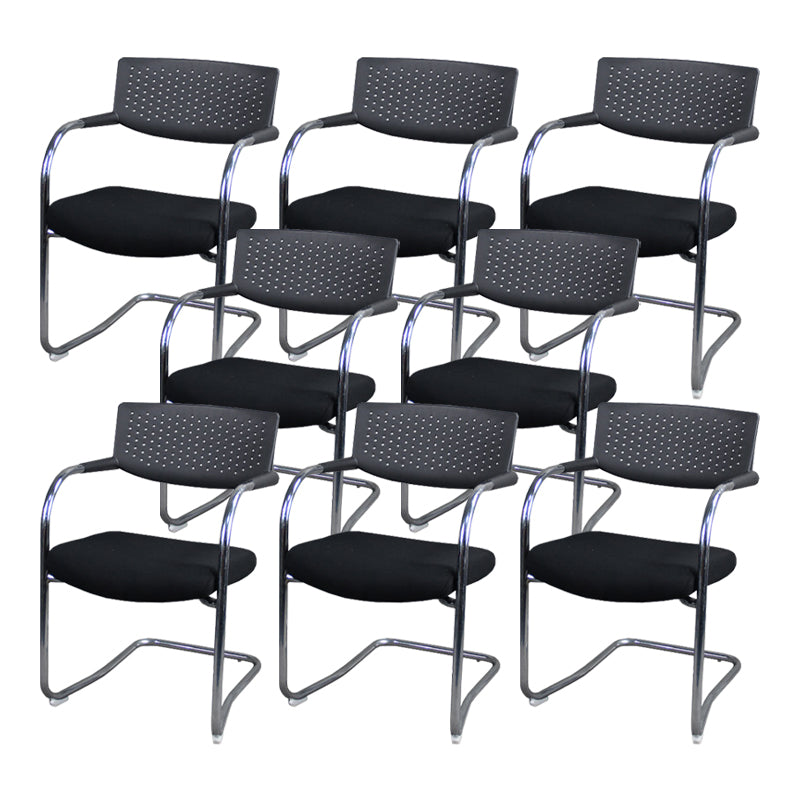 Contemporary Office Chair No Wheels Mid-Back Desk Chair with Arm