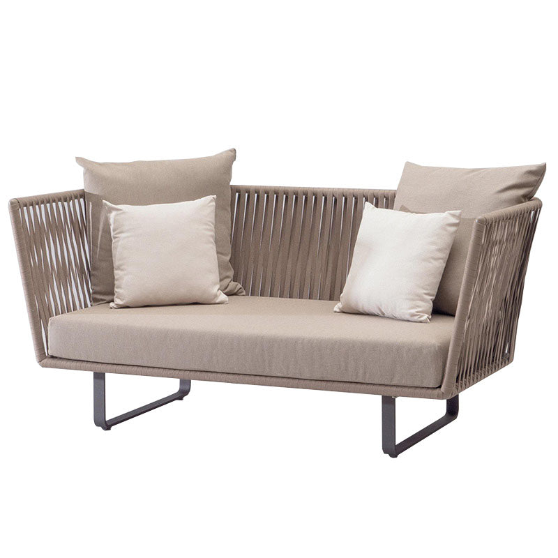 Brown Rattan Patio Sofa UV Resistant Outdoor Patio Sofa with Cushions