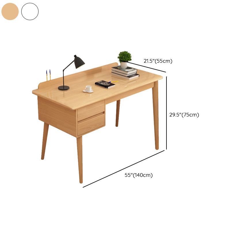 Modern Solid Wood Office Desk Rectangle Task Desk with 2-Drawers for Home