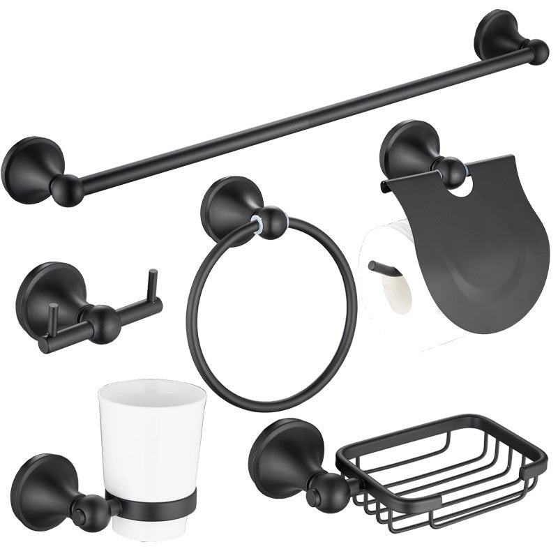 6-Piece Modern Bath Hardware Set in Stainless Steel Matte Black Robe Hooks/Towel Ring Bar