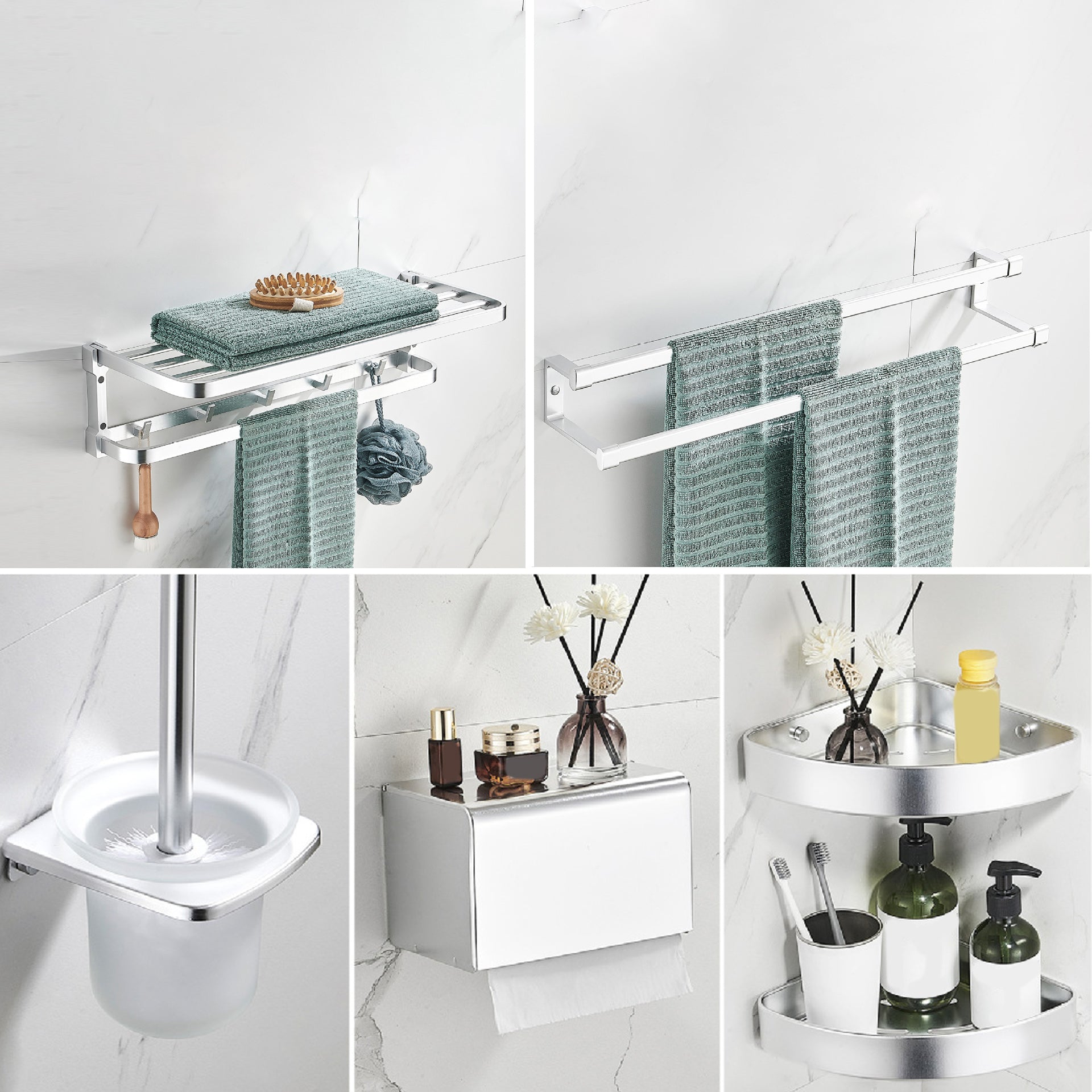 Contemporary Metal 6-Piece Bathroom Accessory Set with Bath Shelf