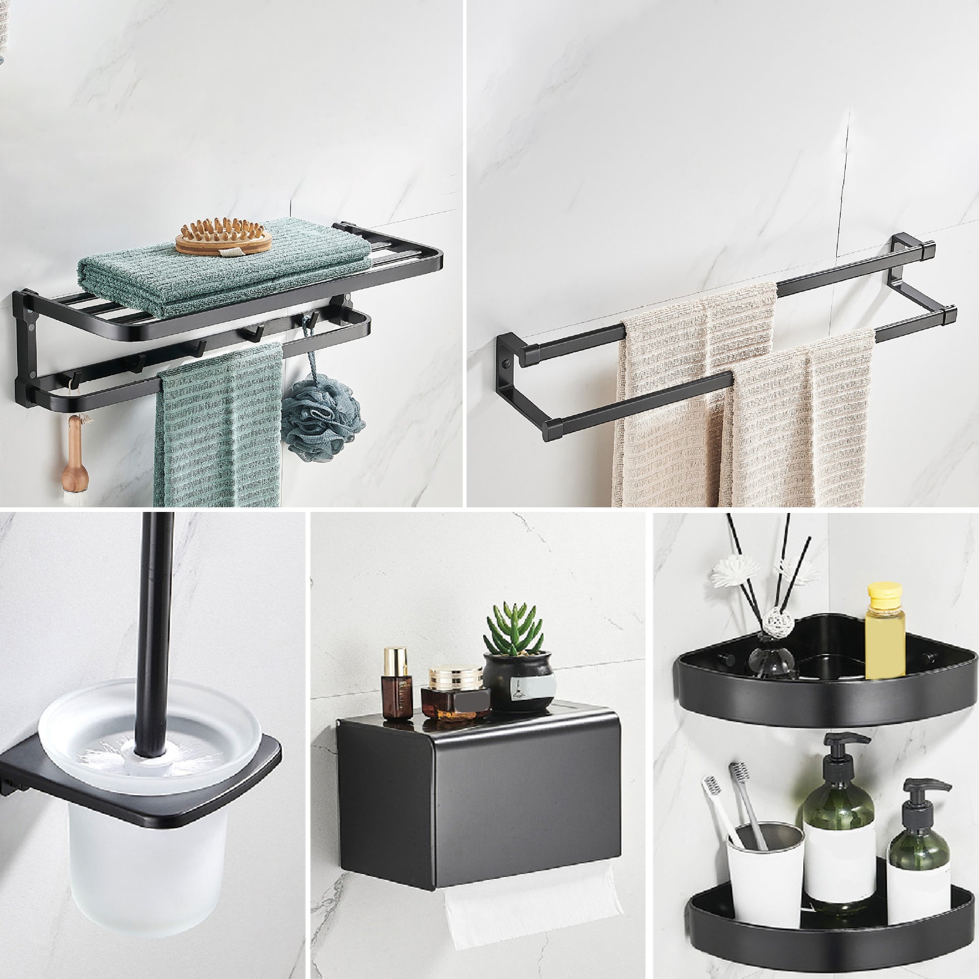 Contemporary Metal 6-Piece Bathroom Accessory Set with Bath Shelf