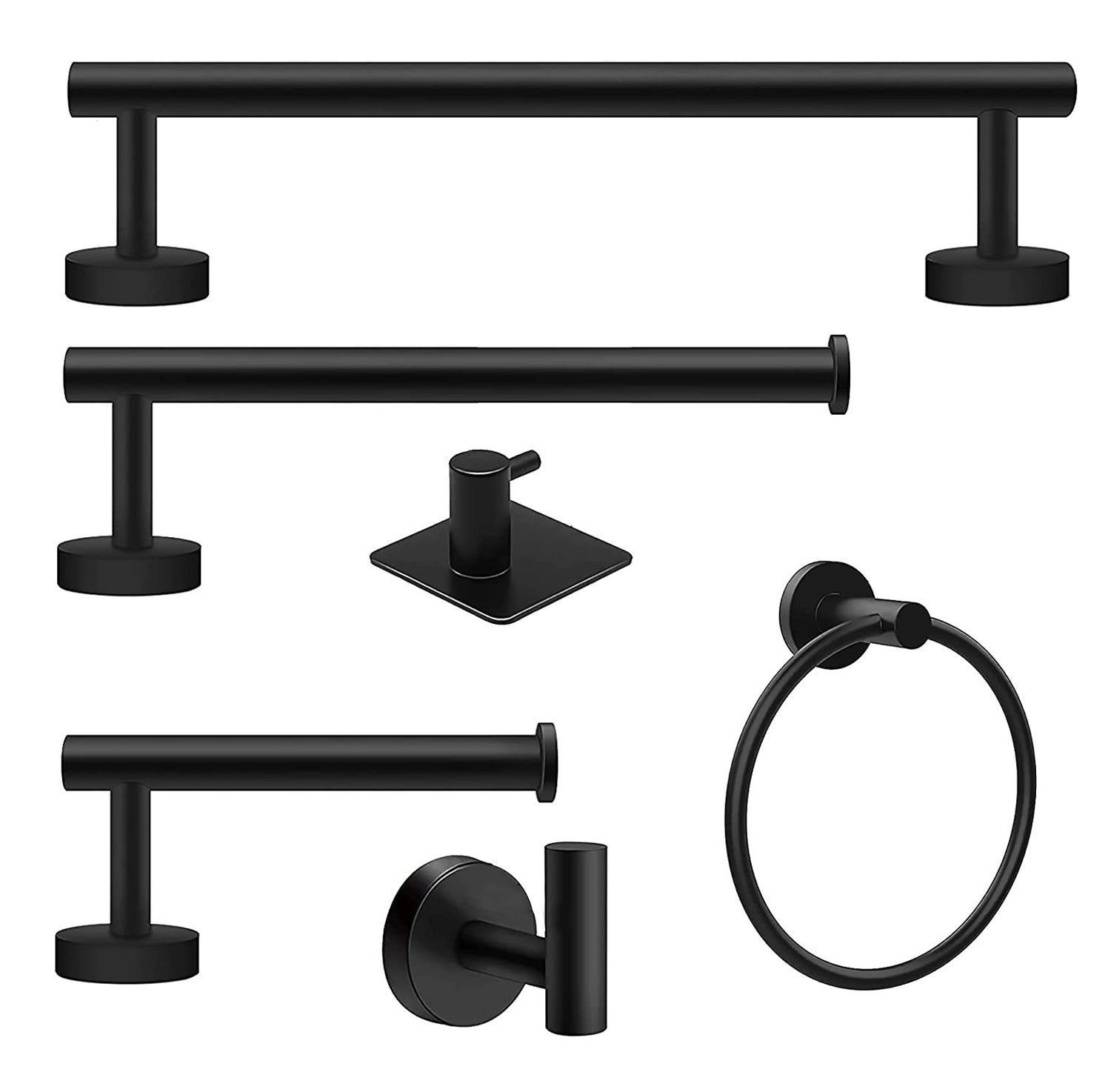 Matte Black Bathroom Hardware Set Stainless Steel Towel Bar/Paper Holder/Robe Hooks