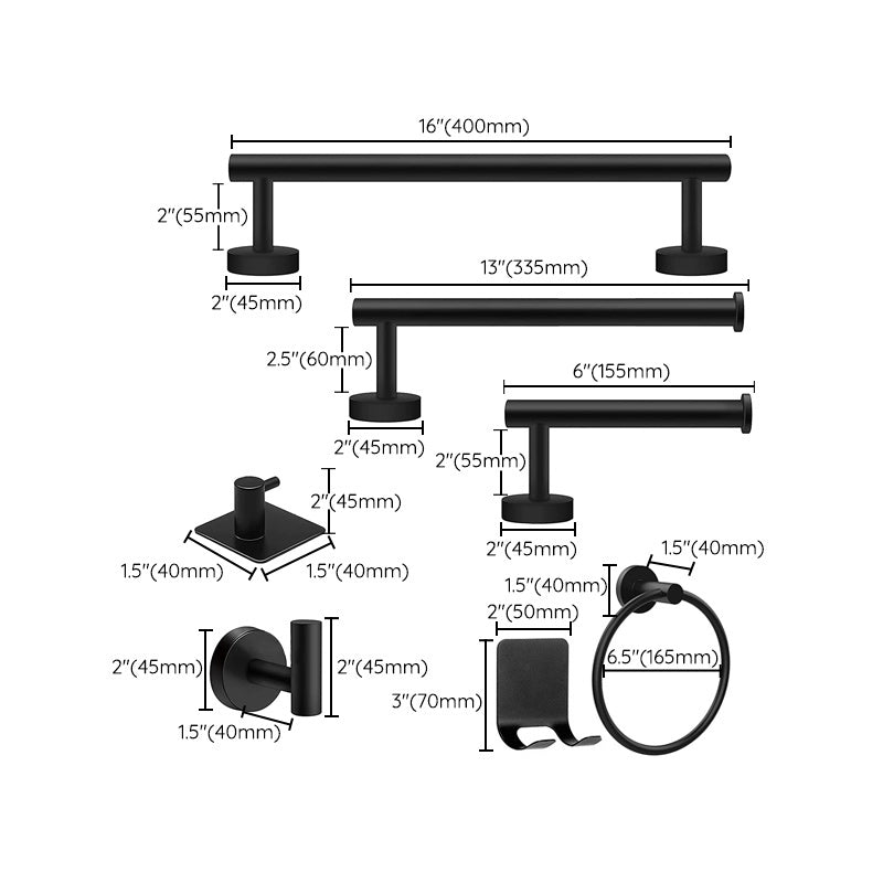 Matte Black Bathroom Hardware Set Stainless Steel Towel Bar/Paper Holder/Robe Hooks