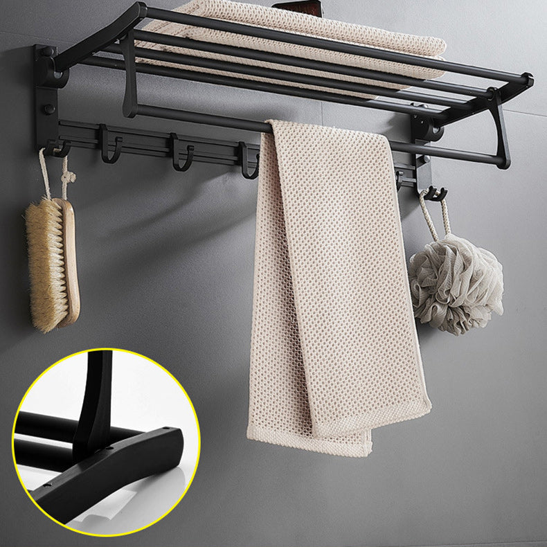 6-Piece Modern Bathroom Hardware Set in Matte Black with Bath Shelf/Towel Bar & Robe Hooks