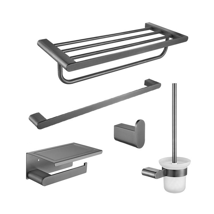 5-Piece Modern Bath Hardware Set in Stainless Steel with Towel Bar/Robe Hooks/Paper Holder