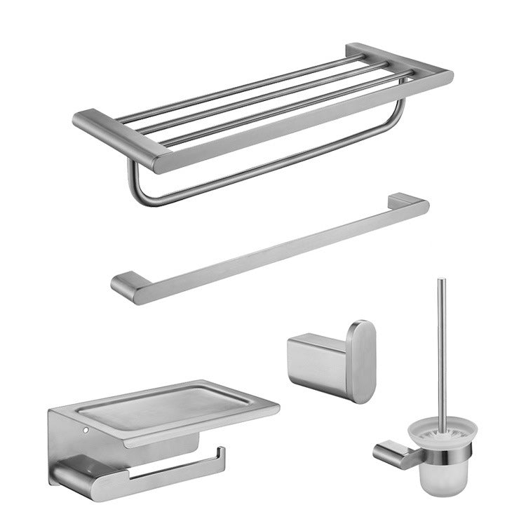 5-Piece Modern Bath Hardware Set in Stainless Steel with Towel Bar/Robe Hooks/Paper Holder