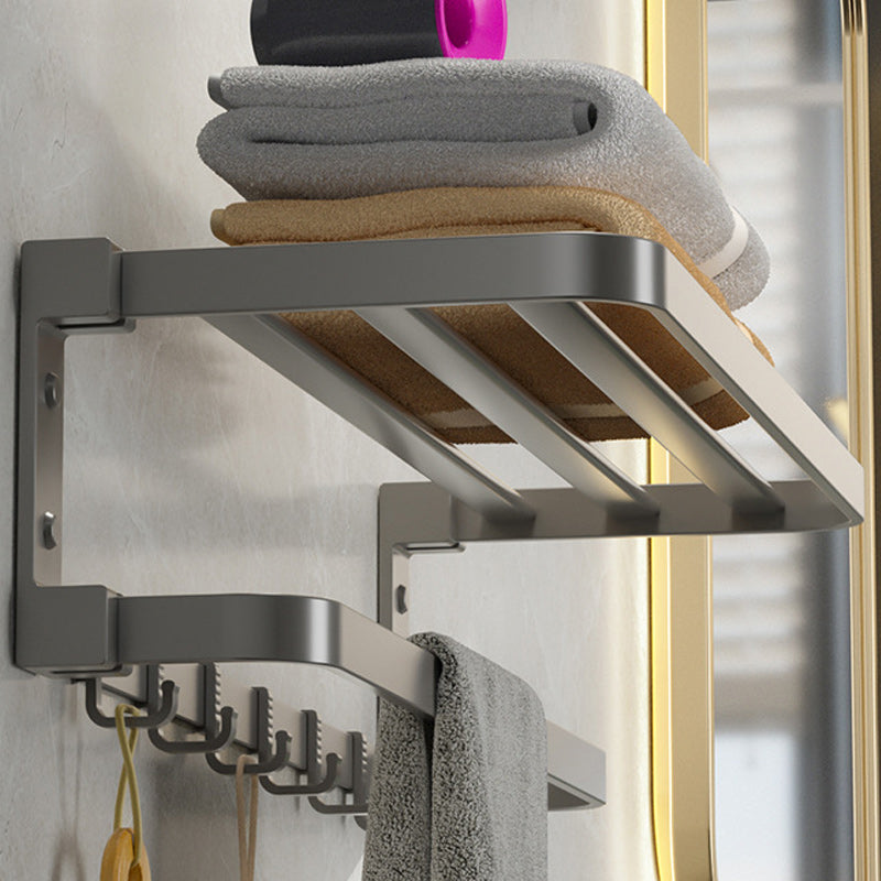 Modern Gray Bathroom Accessory Set Aluminum Stainless Bath Shelf/Robe Hooks/Towel Bar