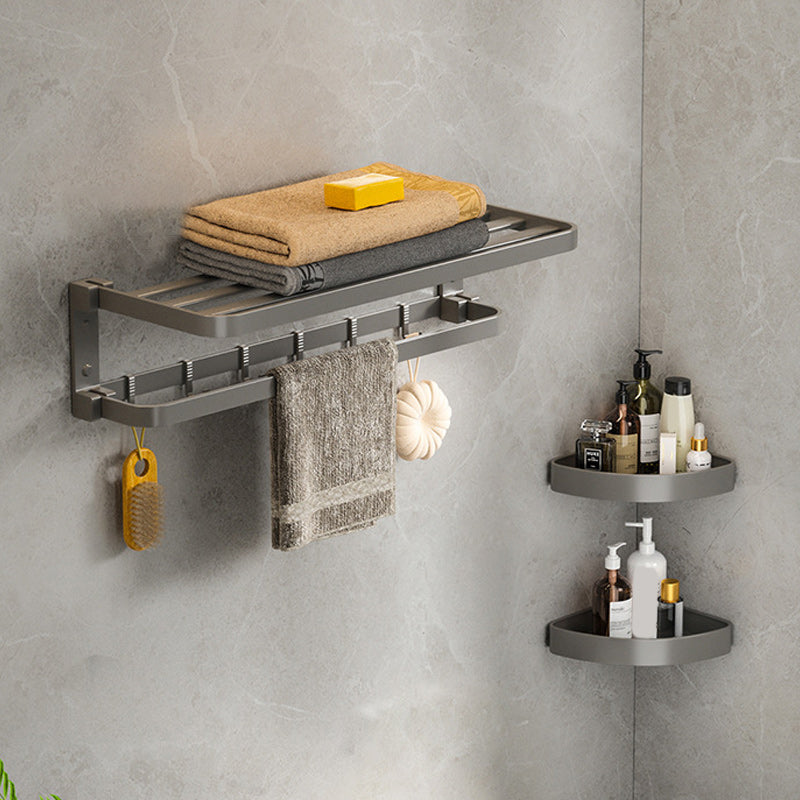 Modern Gray Bathroom Accessory Set Aluminum Stainless Bath Shelf/Robe Hooks/Towel Bar