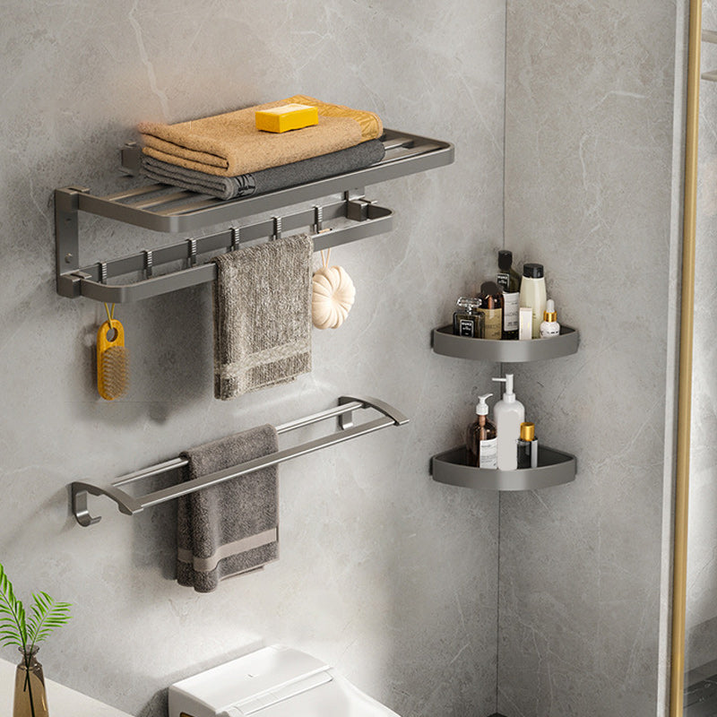 Modern Gray Bathroom Accessory Set Aluminum Stainless Bath Shelf/Robe Hooks/Towel Bar