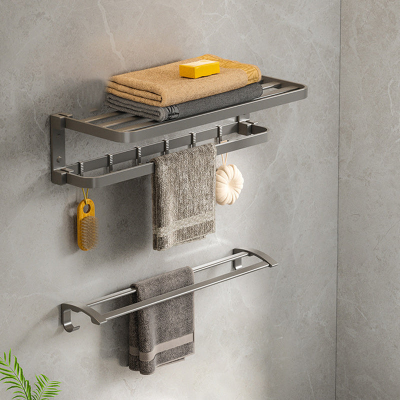 Modern Gray Bathroom Accessory Set Aluminum Stainless Bath Shelf/Robe Hooks/Towel Bar